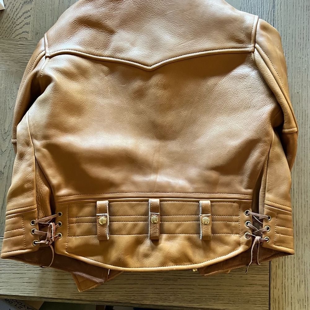 Source Unknown Tan Leather Bomber Jacket - image 10